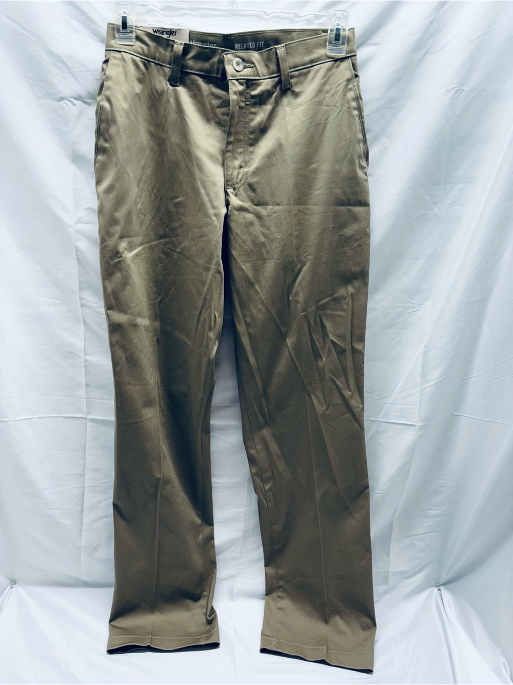 Wrangler Riata Pants Mens 29X34 Khaki Chino Flat Front Relaxed Fit Stretch